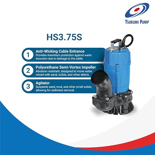 Tsurumi Semi-Vortex Submersible Trash Pump with Agitator 1 HP