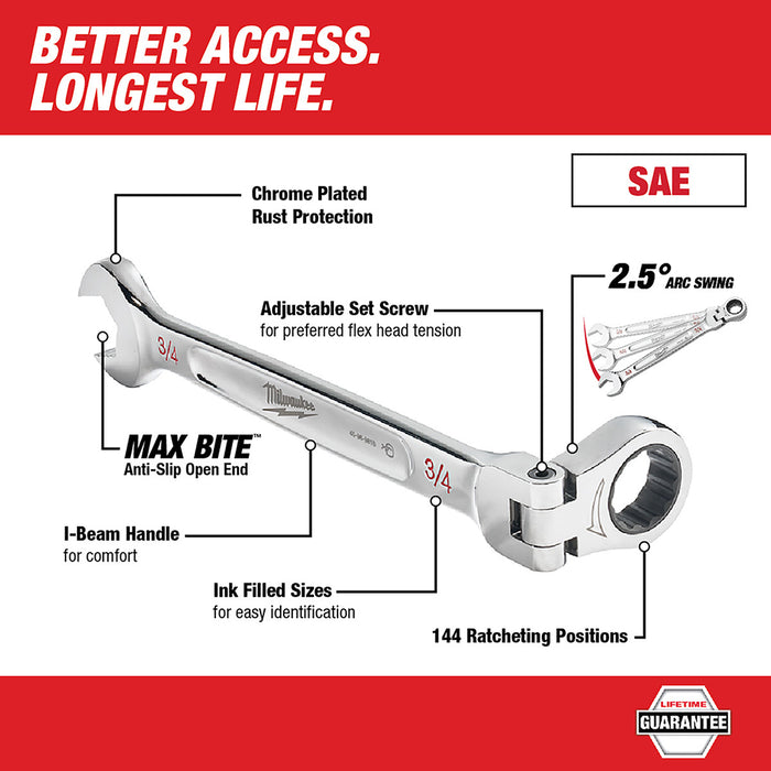 Milwaukee 15 pc. SAE Flex Head Ratcheting Combination Wrench Set