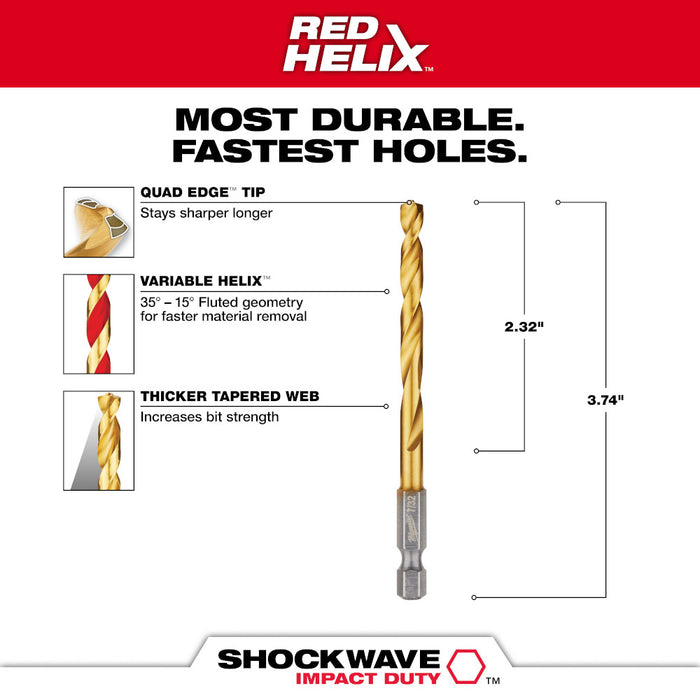 Milwaukee SHOCKWAVE Impact Duty RED HELIX Titanium Drill Bit