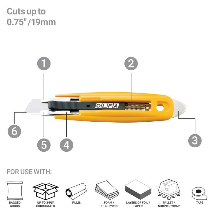 Olfa SK-9 Semi-Automatic Self-Retracting Safety Knife w/ Tape Splitter