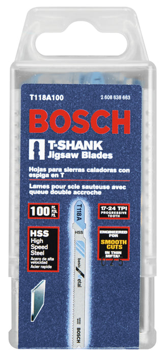 Bosch 100 pc. 3-5/8" 17-24 TPI Basic For Metal T-Shank Jig Saw Blades