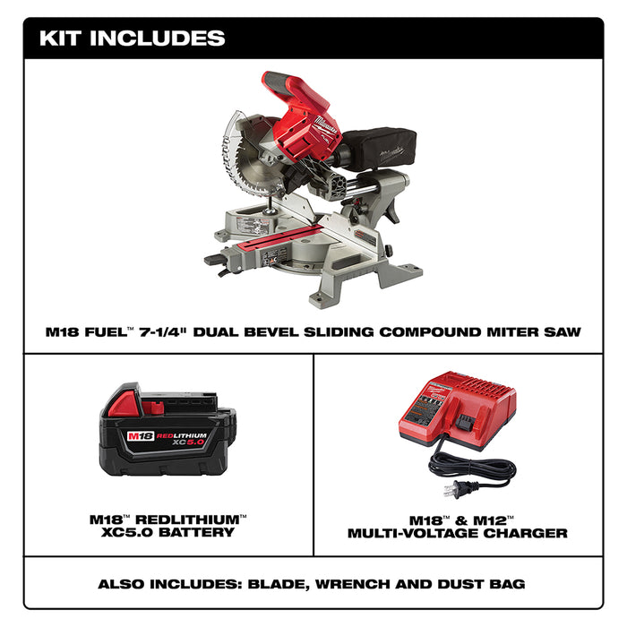 Milwaukee M18 FUEL 7-1/4" Dual Bevel Sliding Compound Miter Saw Kit