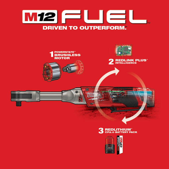 Milwaukee M12 FUEL Cordless 3/8" Extended Reach Ratchet One Battery Kit