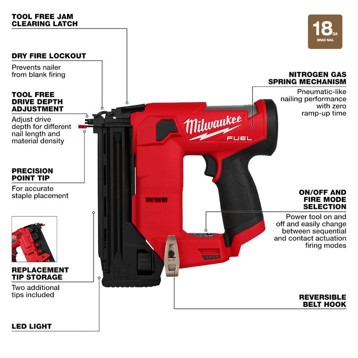 Milwaukee M12 FUEL™ 18 Gauge Compact Brad Nailer - Tool Only