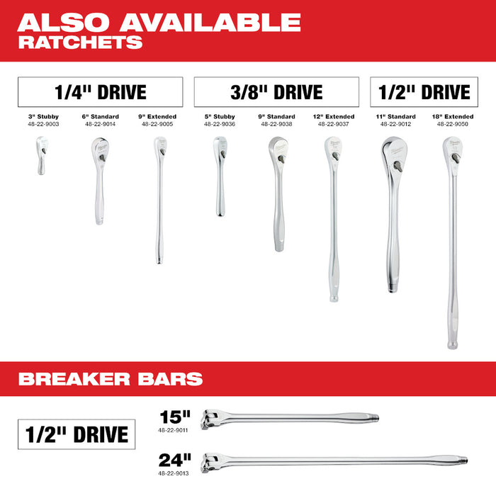 Milwaukee 29PC 3/8" Drive Metric & SAE Ratchet and Socket Set w/ FOUR FLAT SIDES