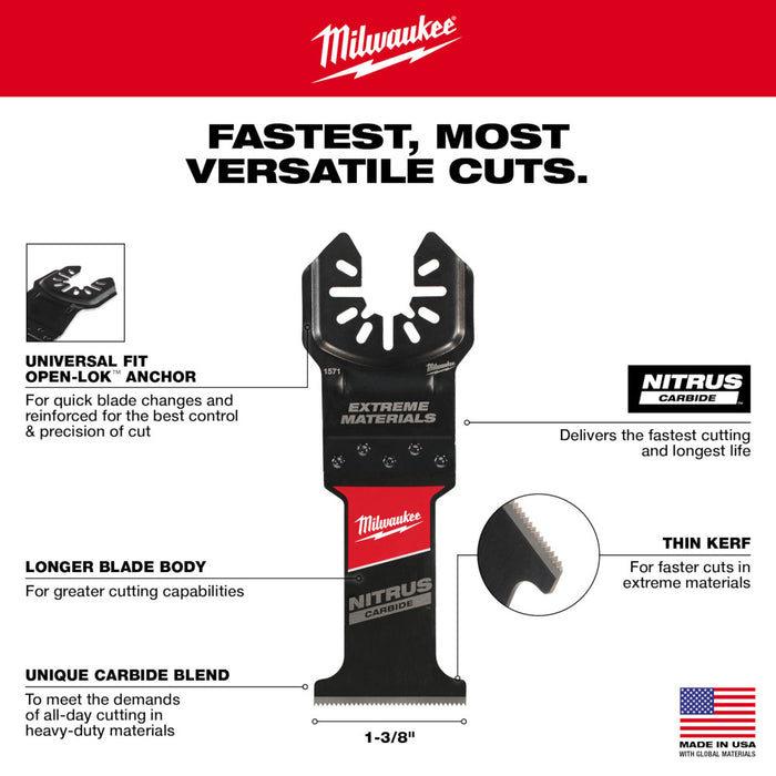 Milwaukee 10PK NITRUS CARBIDE™ Extreme Materials Universal Fit OPEN-LOK™ Multi-Tool Blade