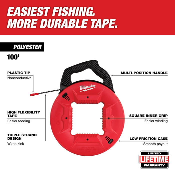 Milwaukee 100ft Polyester Fish Tape w/ Non-Conductive Tip