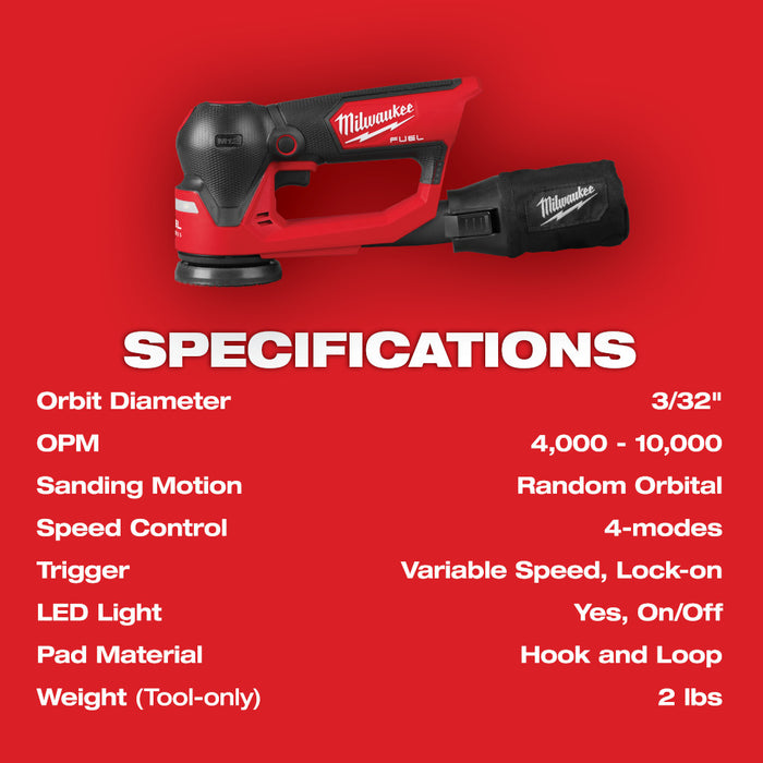 Milwaukee M12 FUEL™ 3" Random Orbital Detail Sander - Tool Only