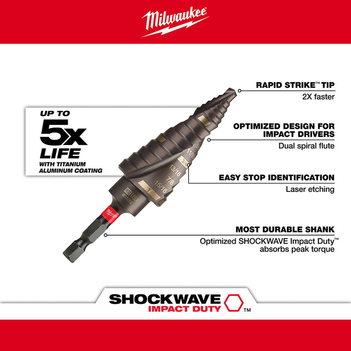 Milwaukee SHOCKWAVE Impact Duty Step Bit Mechanical Set (#2, #3, #8)