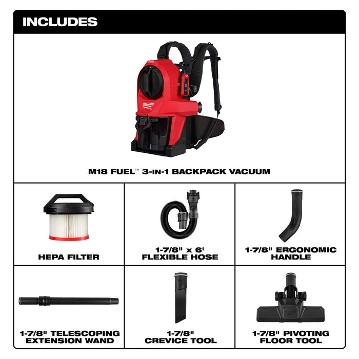 Milwaukee M18 FUEL 3-in-1 Backpack Vacuum