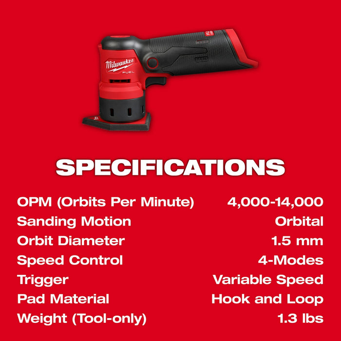 Milwaukee M12 FUEL Cordless Orbital Detail Sander - Tool Only