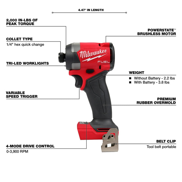 Milwaukee M18 FUEL Cordless 1/4" Hex Impact Driver - Tool Only