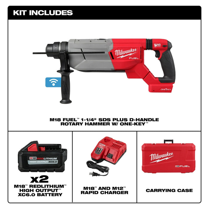 Milwaukee M18 FUEL 1-1/4” SDS Plus D-Handle Rotary Hammer Kit w/ ONE-KEY
