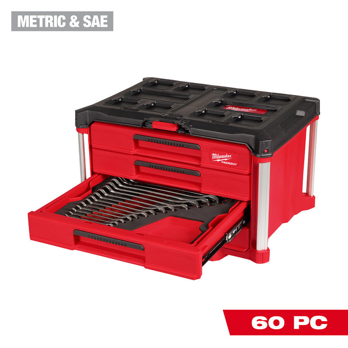 Millwaukee 60 pc. Metric & SAE Wrench Set w/ PACKOUT 4-Drawer Toolbox