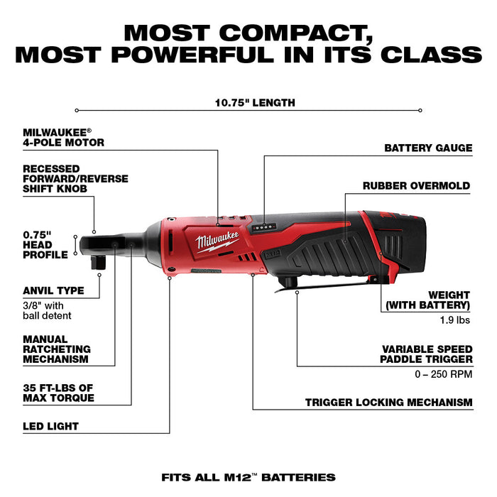 Milwaukee M12 Cordless 3/8" Ratchet Kit