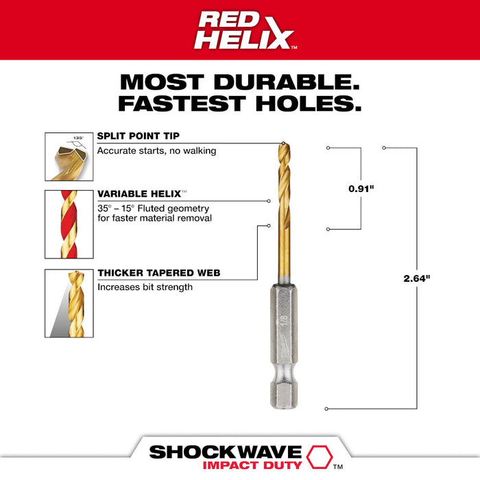 Milwaukee SHOCKWAVE Impact Duty RED HELIX Titanium Drill Bit