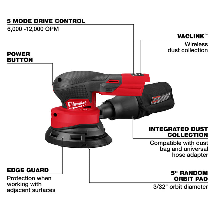 Milwaukee M18­ FUEL™ Cordless 5" Random Orbital Sander - Tool Only