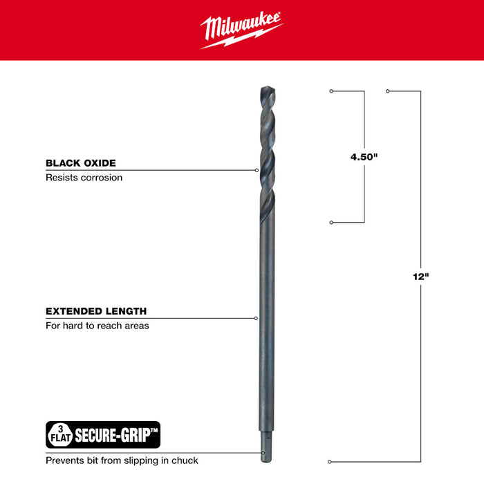 Milwaukee Aircraft Length Black Oxide Drill Bit