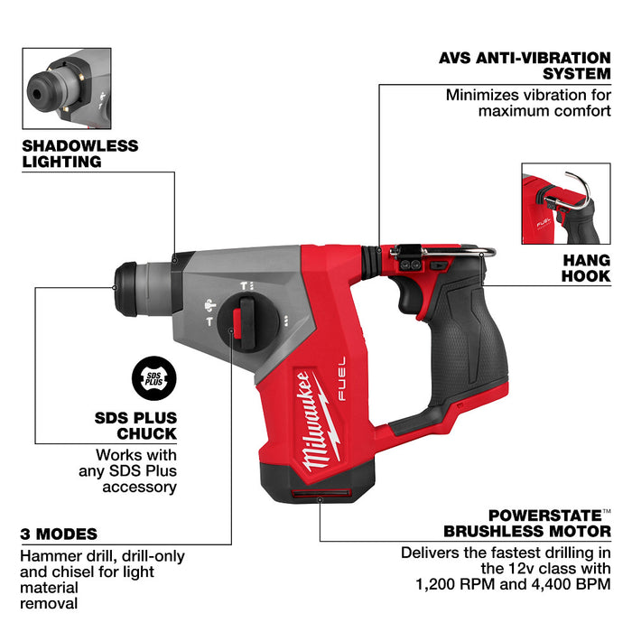 Milwaukee M12 FUEL 5/8" SDS Plus Rotary Hammer - Tool Only