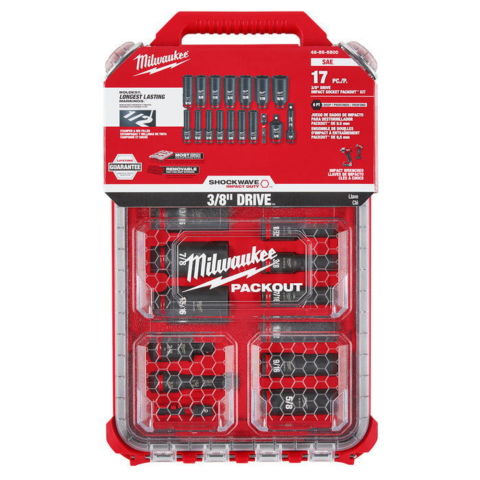 Milwaukee 17 pc. SHOCKWAVE Impact Duty 3/8" Drive SAE Socket PACKOUT Set
