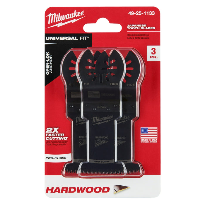 Milwaukee OPEN-LOK HCS Japanese Tooth Pro-Curve Hardwood Multi-Tool Blade 3PK