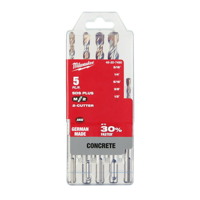 Milwaukee 5-Piece SDS-Plus M/2 2-Cutter Rotary Hammer Drill Bit Kit