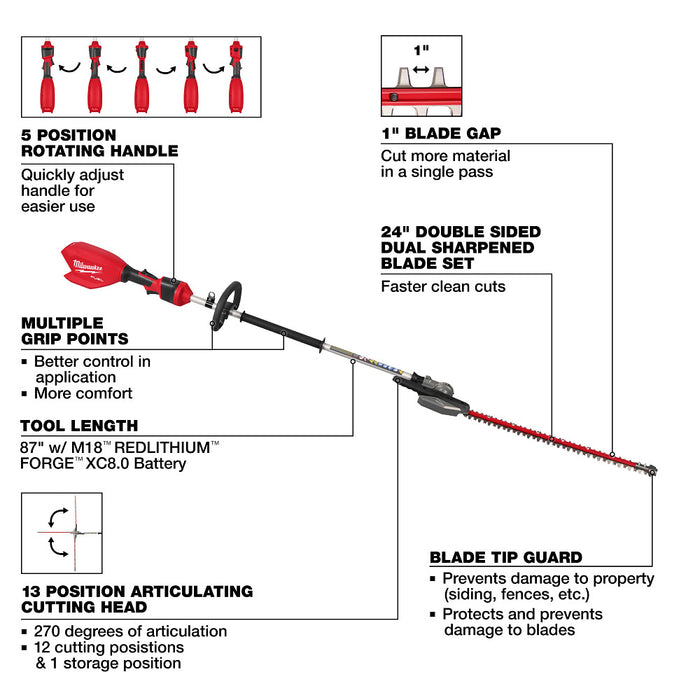 Milwaukee M18 FUEL Pole Articulating Hedge Trimmer - Tool Only
