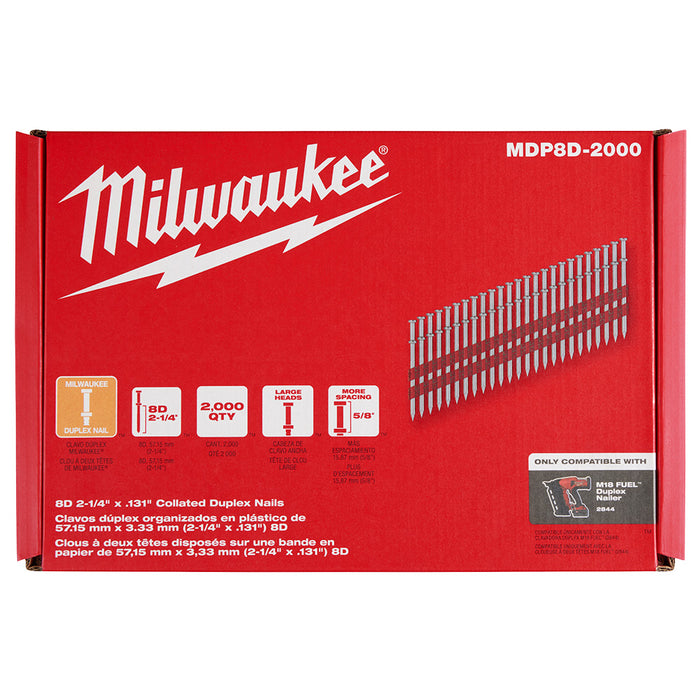 Milwaukee 8D 2-1/4” x .131” Collated Duplex Nails