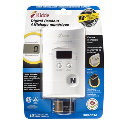 Kidde Carbon Monoxide Alarm 120V AC Plug-In w/Digital Display & 9V Battery