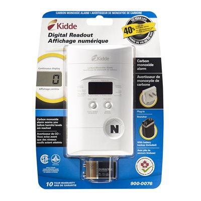 Kidde Carbon Monoxide Alarm 120V AC Plug-In w/Digital Display & 9V Battery