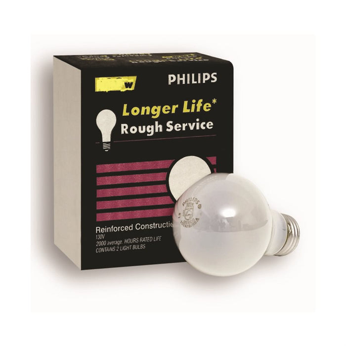 Philips 2PK Bulb A19 Incandescent Rough Service 100W