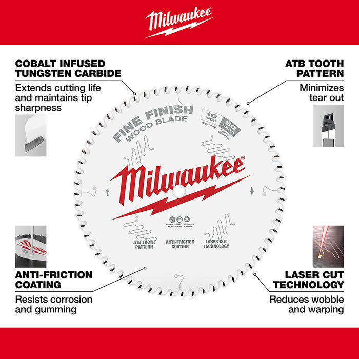 Milwaukee 10" x 60T Fine Finish Circular Saw Blade