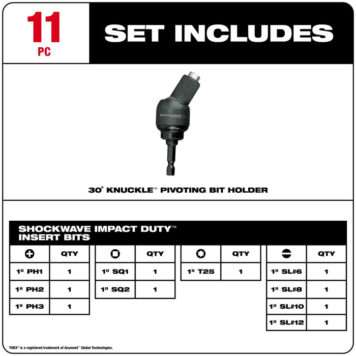 Milwaukee SHOCKWAVE 11-Piece 30° Knuckle Bit Holder