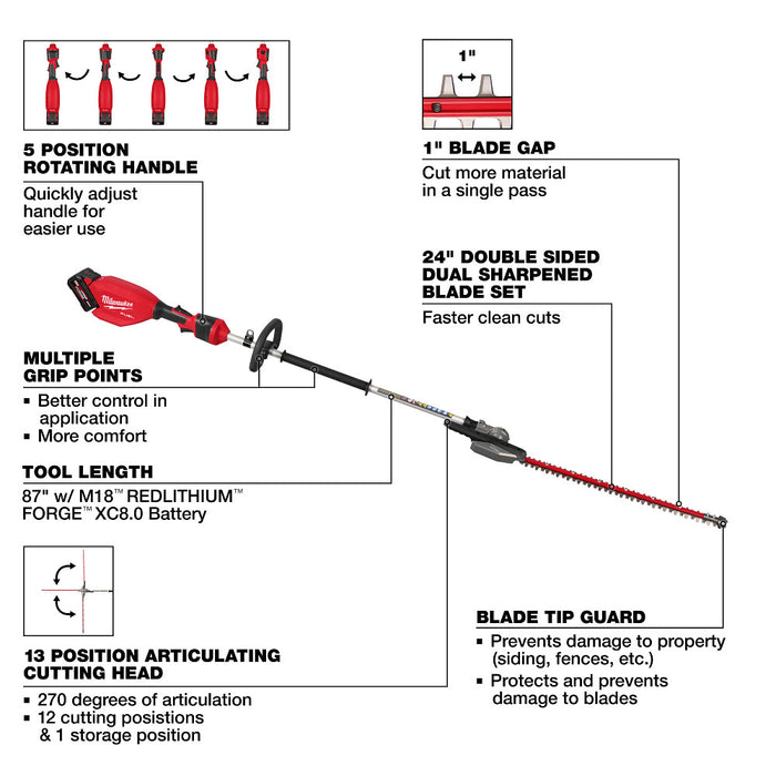 Milwaukee M18 FUEL Pole Articulating Hedge Trimmer Kit