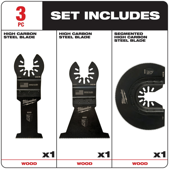 Milwaukee OPEN-LOK Wood Cutting Multi-Tool Blade Variety Pack - 3 Piece