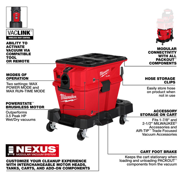 Milwaukee M18 FUEL NEXUS 6 Gal Wet/Dry Vacuum w/ PACKOUT & VACLINK