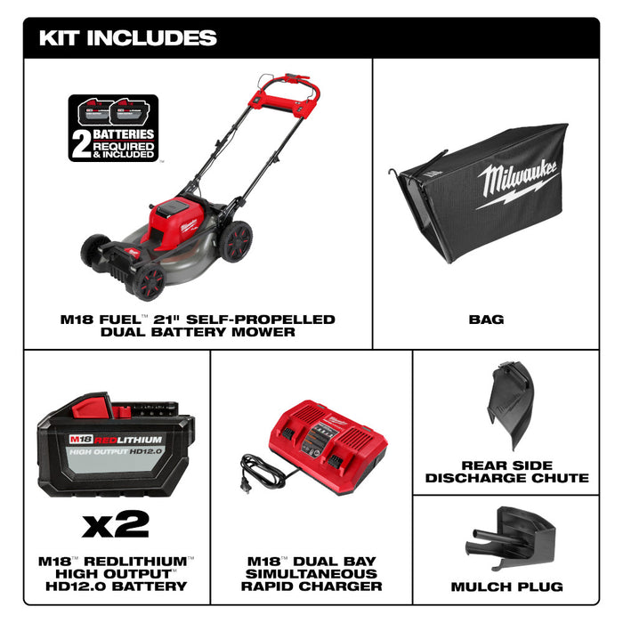 Milwaukee M18 FUEL Cordless 21" Self-Propelled Dual Battery Mower Kit