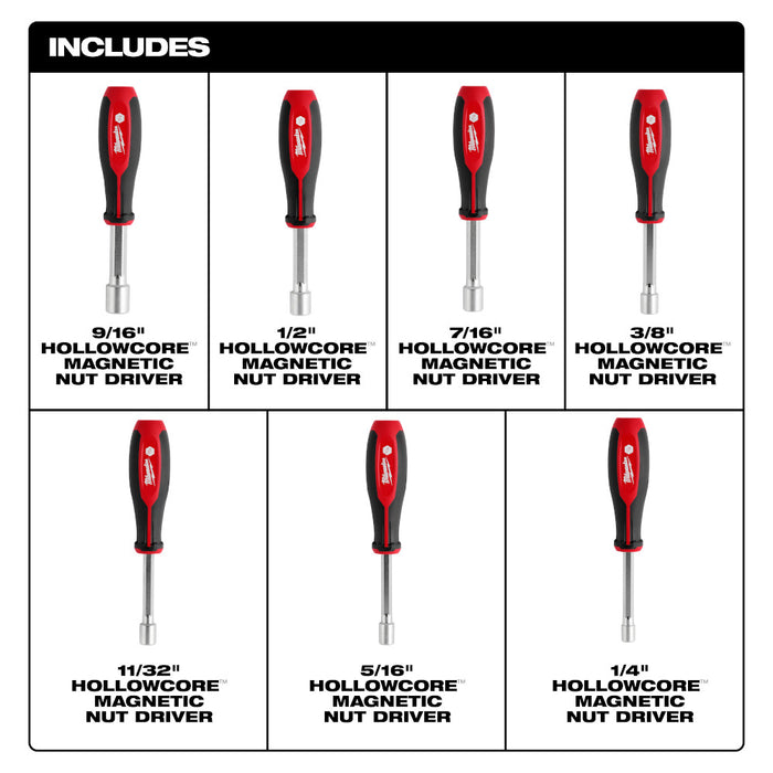 Milwaukee 7 pc. HollowCore™ Magnetic Nut Driver Set - SAE