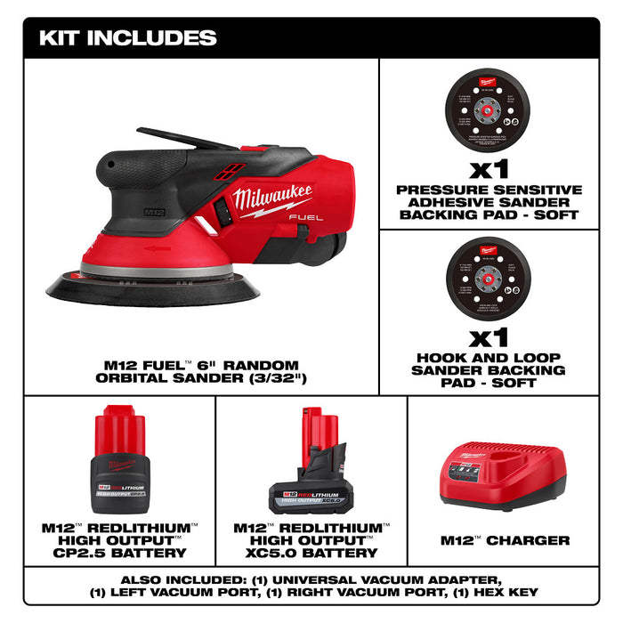 Milwaukee M12 FUEL™ 6" Random Orbital Sander Kit (3/32")