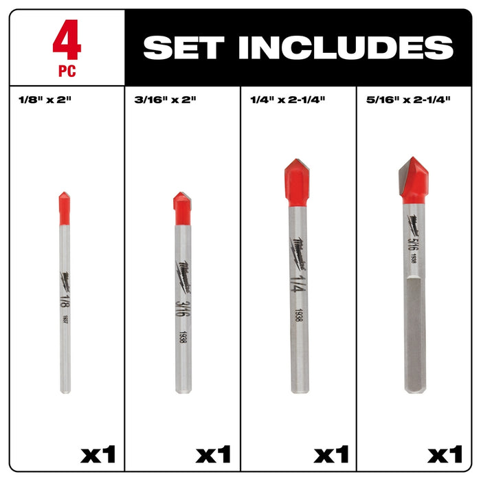 Milwaukee 4 pc. Glass and Tile Drill Bit Set