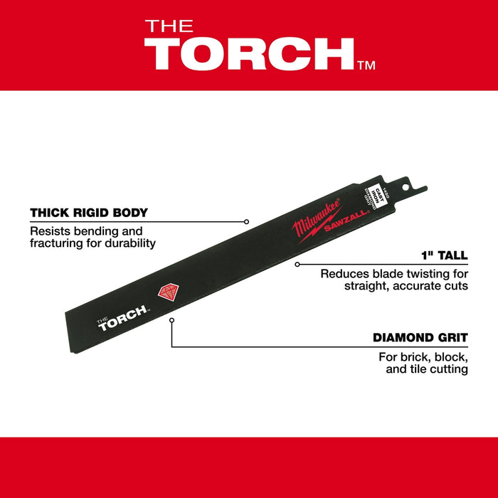 Milwaukee SAWZALL™ THE TORCH™ 9" Brick & Block Diamond Grit SAWZALL Blade