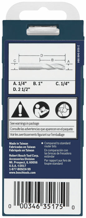 Bosch 1/4" x 1" Solid Carbide Double-Flute Upcut Spiral Router Bit