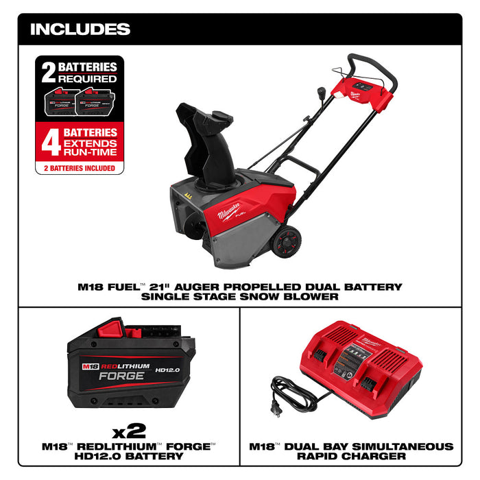 Milwaukee M18 FUEL 21" Auger Propelled Dual Battery Single Stage Snow Blower Kit