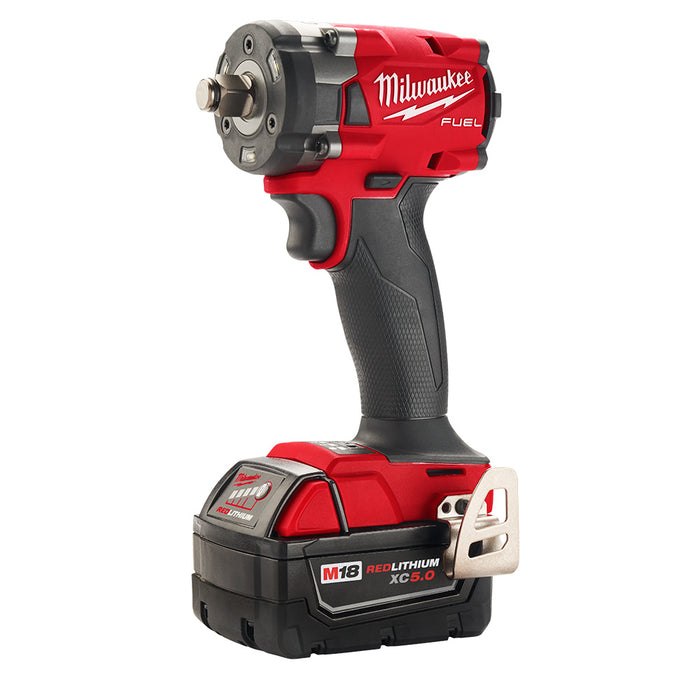 Milwaukee M18 FUEL Cordless 1/2" Compact Impact Wrench Friction Ring Kit with 5.0 AH Resistant Batteries