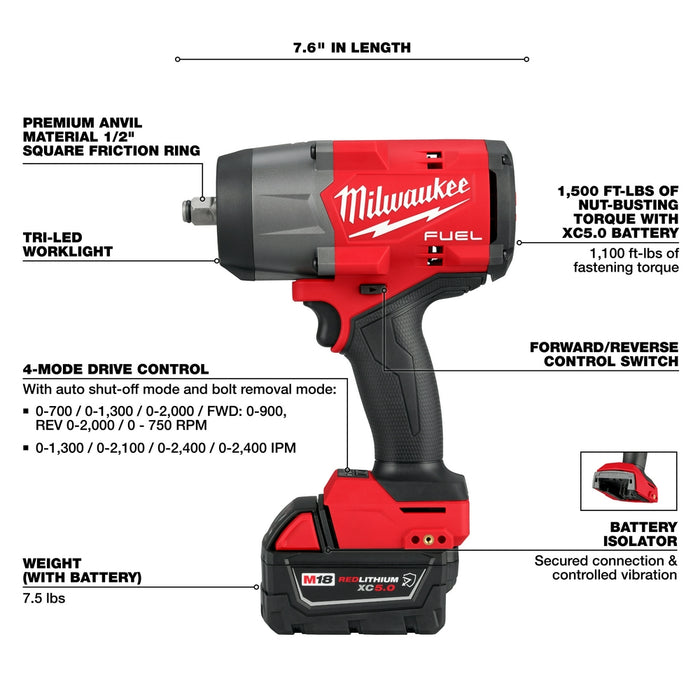 Milwaukee M18 FUEL 1/2" High Torque Impact wrench w/ Friction Ring Kit