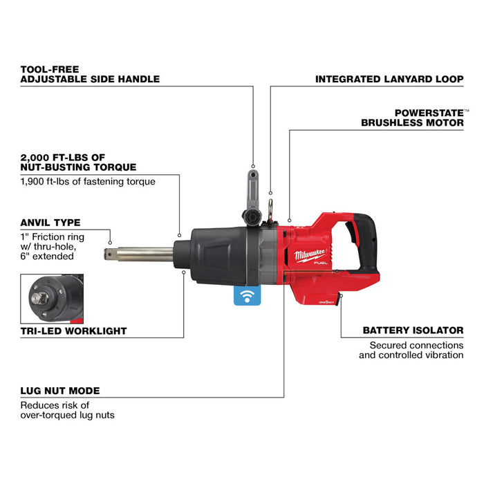 Milwaukee M18 FUEL™ 1" D-Handle Ext Anvil High Torque Impact Wrench w/ ONE-KEY™