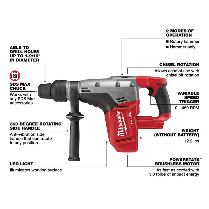 Milwaukee M18 FUEL Cordless 1-9/16" SDS-Max Rotary Hammer (Tool Only)