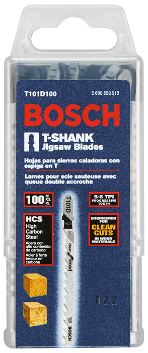 Bosch 100 pc. 4" 6 TPI Clean For Wood T-Shank Jig Saw Blades