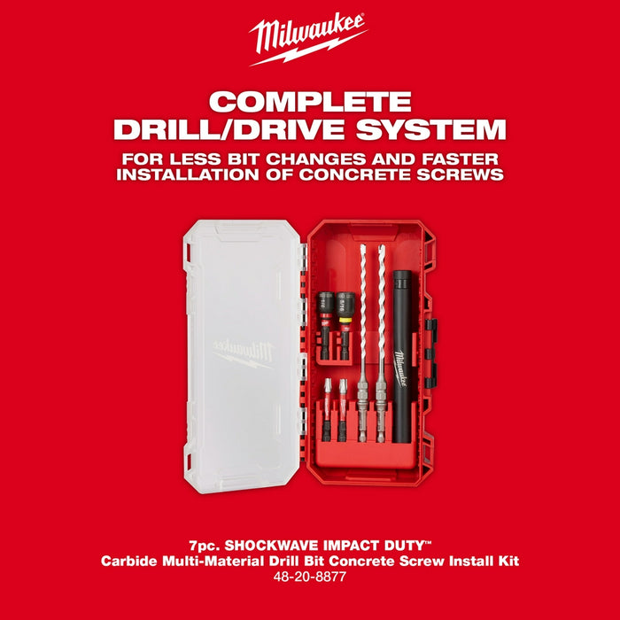 Milwaukee 7PC SHOCKWAVE Multi-Material Drill Bit Concrete Screw Install Kit