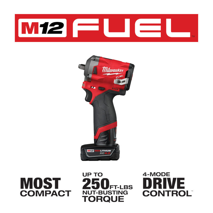 Milwaukee M12 FUEL Cordless Stubby 3/8" Impact Wrench Kit